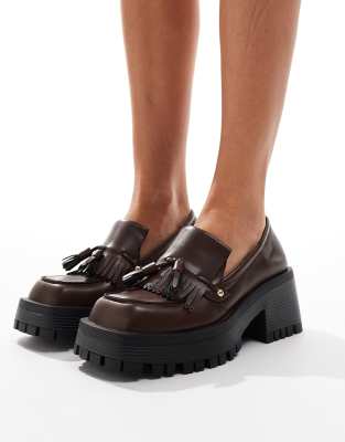 Raid RAID Tulip heeled tassel loafers in vintage dark brown