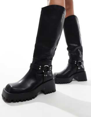 RAID Ultra biker knee boots with square toe in black