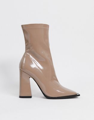 RAID Valencia patent heeled sock boots in taupe | ASOS