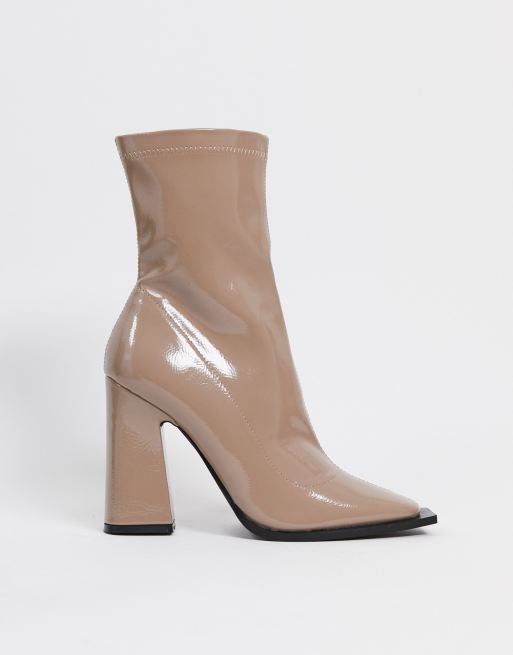 RAID Valencia patent heeled sock boots in taupe ASOS