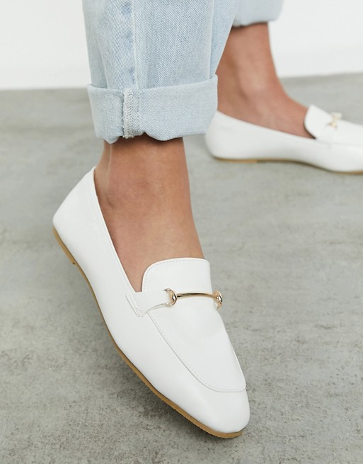 RAID Vella soft square toe flat shoes with gold trim in white