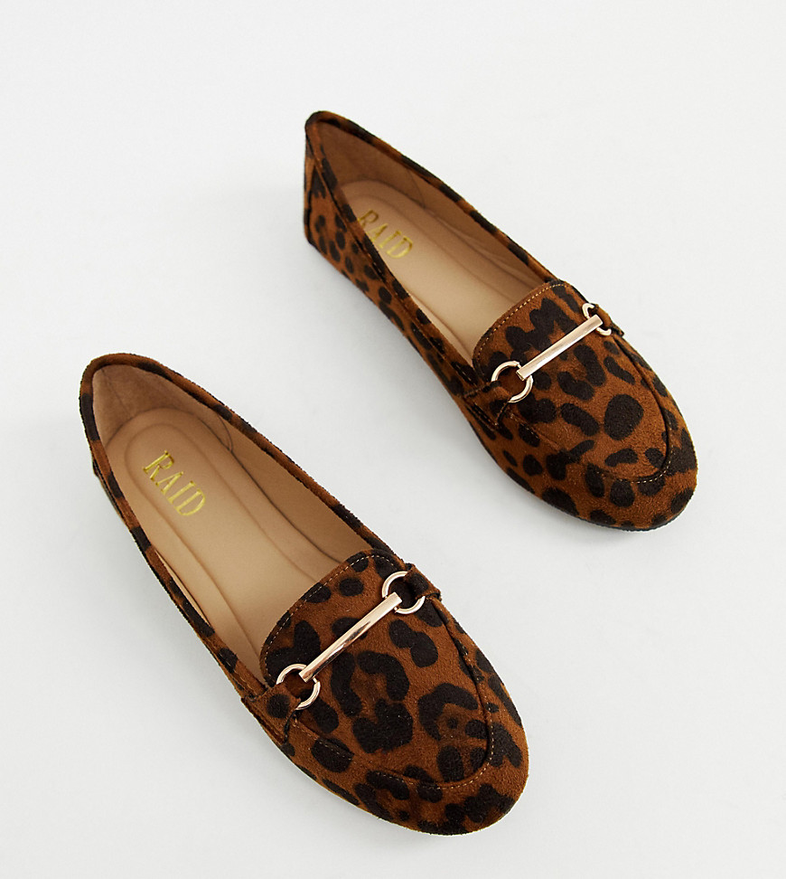 RAID - Viera - Platte schoenen met brede pasvorm en metalen trens in luipaardprint-Multi