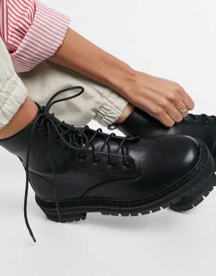 black flat lace up booties