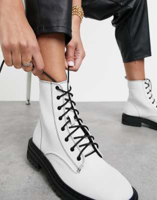 white flat lace up boots