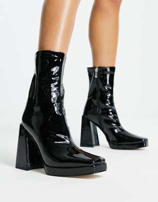 Raid Vista Heeled Sock Boots In Black Vinyl