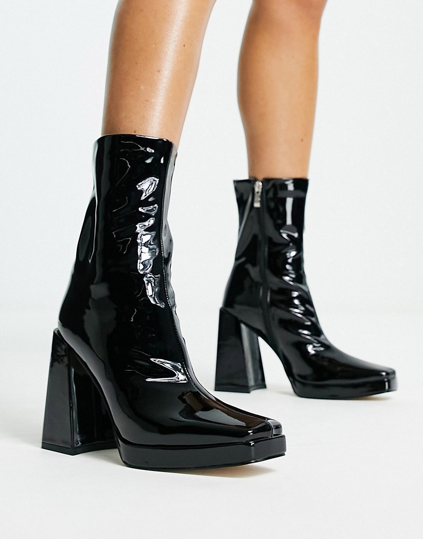 Vista heeled sock boots in black vinyl