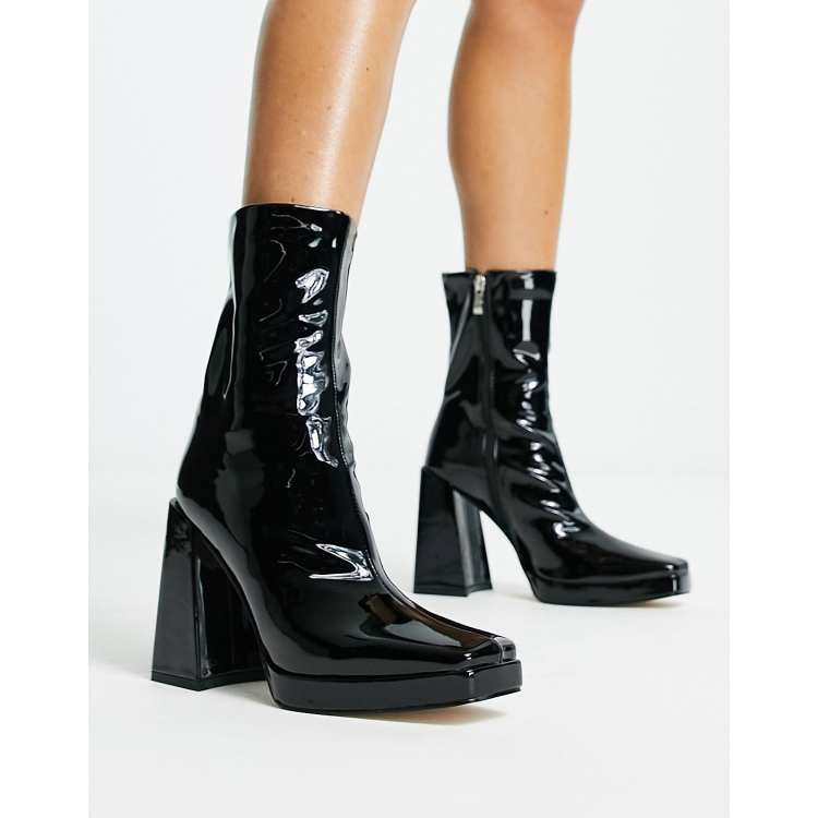 Nasty Gal Square It's At Faux Leather Platform Boots RAID