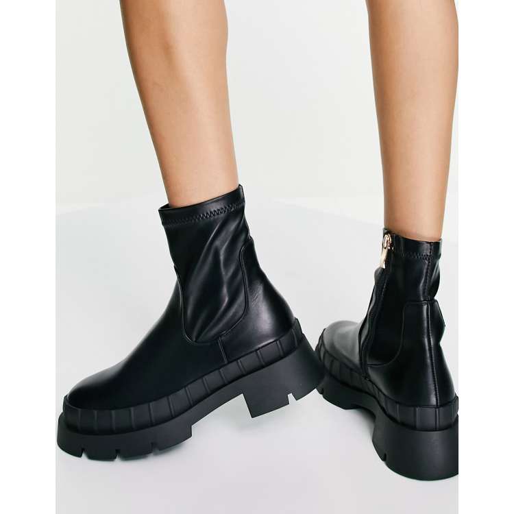 Finale Black Pu Red Chunky Sole Ankle Wrap Boots