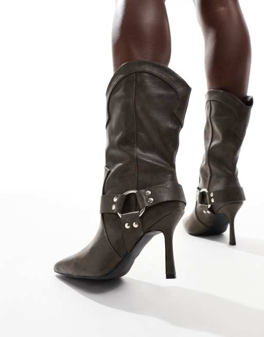 RAID Wide Fit Accra western heeled ankle boots in vintage khaki
