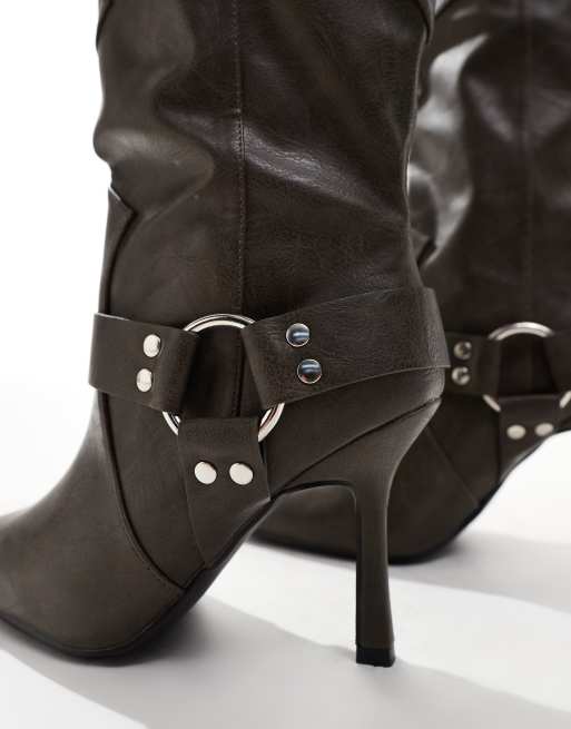RAID Wide Fit Accra western heeled ankle boots in vintage khaki