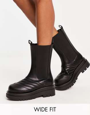 Raid Wide Fit Adalee Stitch Detail Calf Length Boots In Black