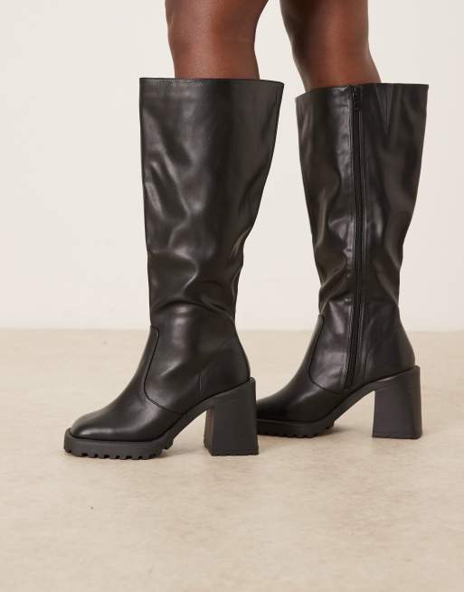 RAID Wide Fit – Adilah – Svarta, knähöga boots med blockklack och bred passform , 2 av 4