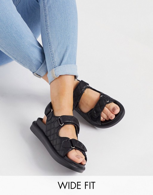 RAID Wide Fit Amylia chunky grandad sandals in black quilt