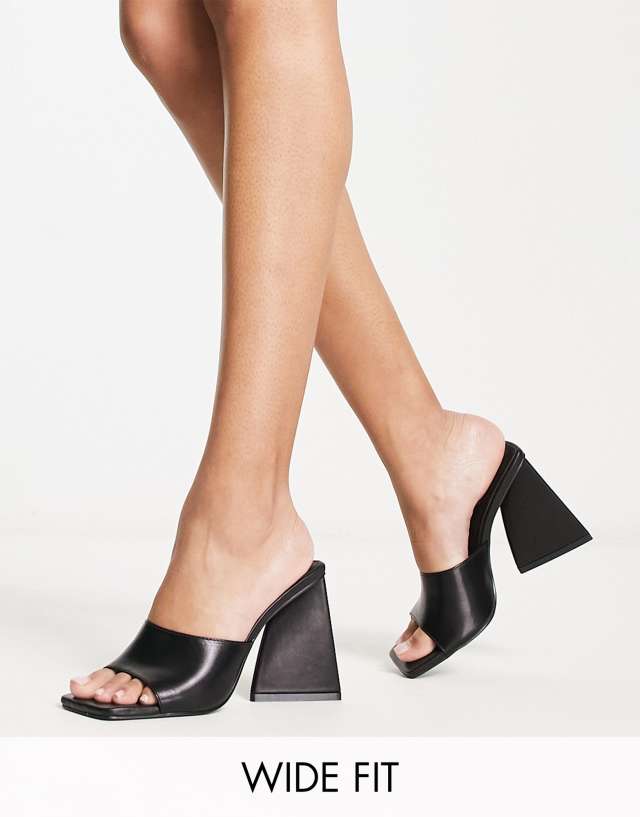 Raid Wide Fit - angel mules with angular heel in black