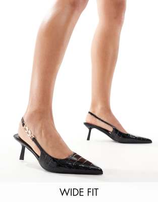 Ankana slingback kitten heel shoes in black croc patent