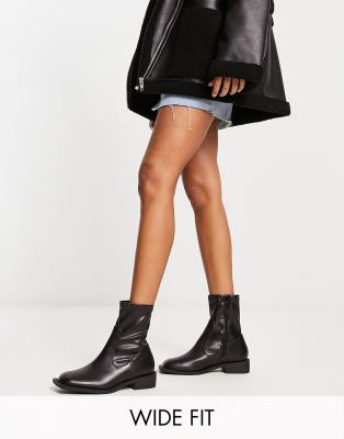 Raid Wide Fit Annelien Square Toe Sock Boots In Black - Excusive To Asos