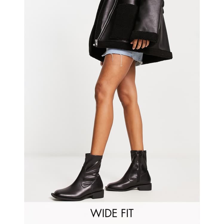 RAID Wide Fit Annelien square toe sock boots in black excusive