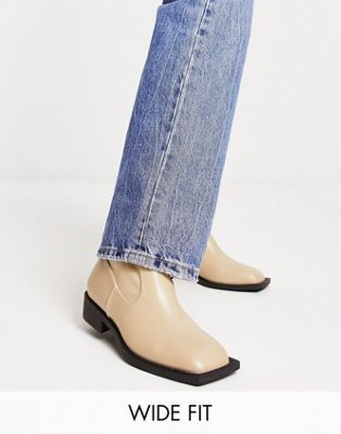Raid Wide Fit Annelien Square Toe Sock Boots In Oat Milk - Exclusive To Asos-white