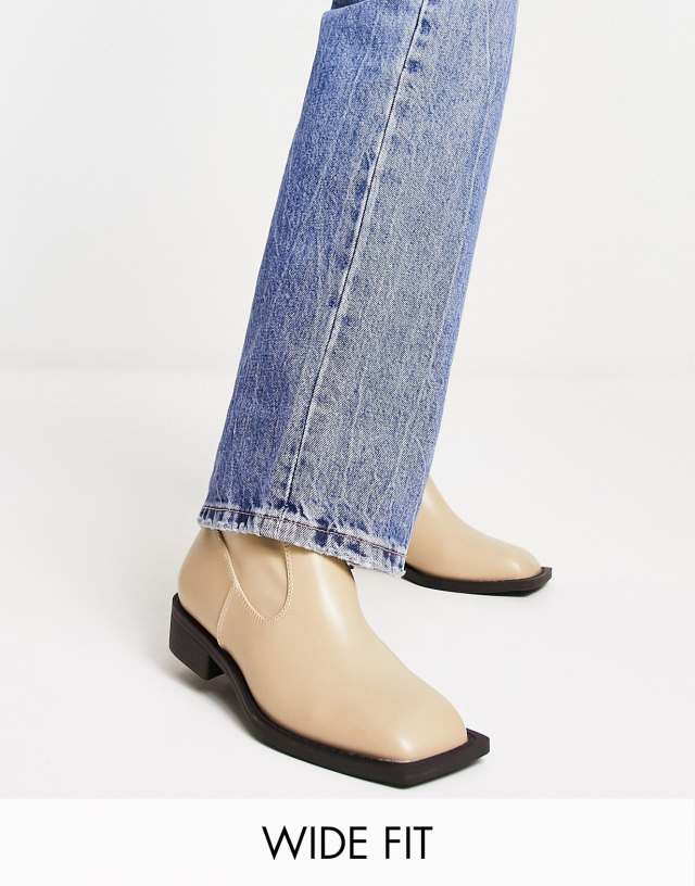 RAID Wide Fit Annelien square toe sock boots in oat milk - exclusive to ASOS