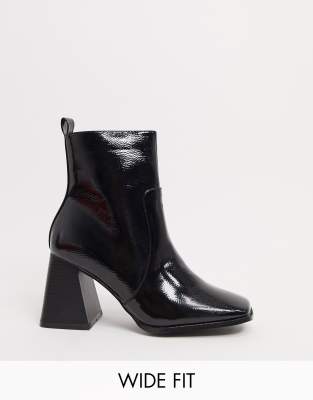 wide fit black patent ankle boots