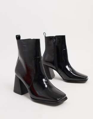 wide fit black patent ankle boots
