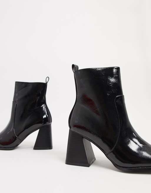 Patent square outlet toe ankle boots