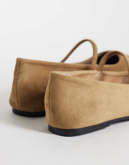 RAID Wide Fit Aylani ballerinaskor i mockaimitation med fyrkantig tå i sand, 2 av 4
