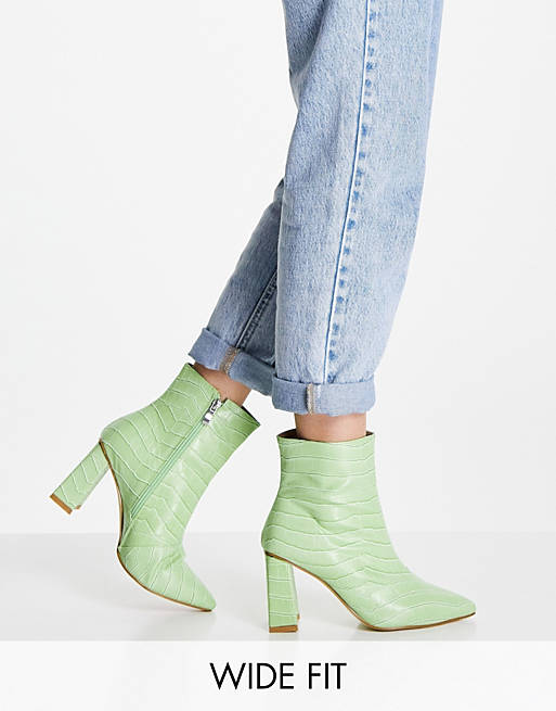 Shoes Boots/RAID Wide Fit Belina mid heel boot in lime croc 