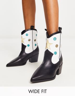 Raid Wide Fit Blu Star Print Western Boots In Black