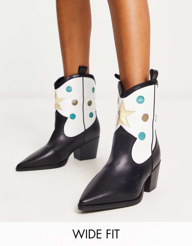 RAID Wide Fit Blu star print western boots in black