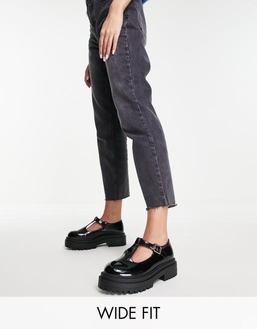 RAID Wide Fit Boston mary jane flat shoes in black patent