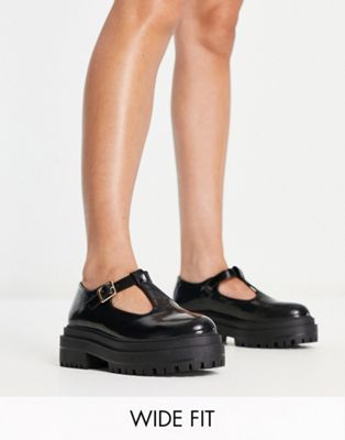 RAID Wide Fit Boston mary jane shoes in black patent - ASOS Price Checker