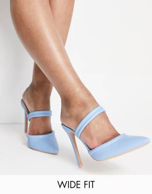 RAID Wide Fit Britta mule heeled shoes in blue - ASOS Price Checker