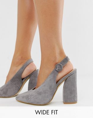 grey wide fit block heels