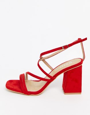 wide fit red block heels