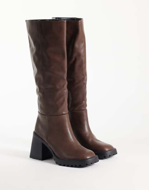 RAID Wide Fit Carnie block heel knee boots in brown, 2 of 4