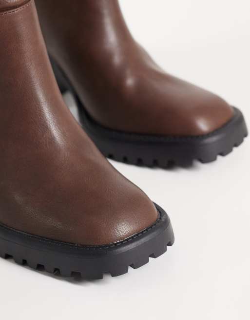 RAID Wide Fit Carnie block heel knee boots in brown, 3 of 4