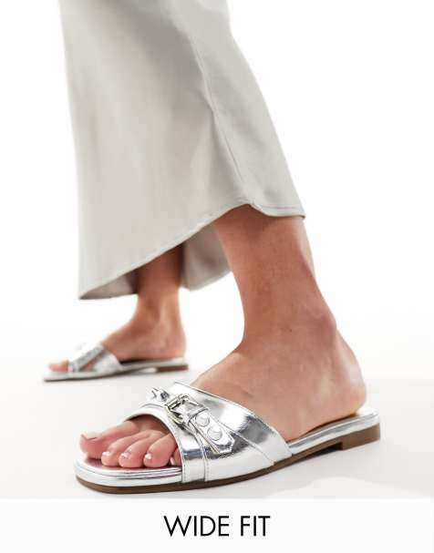 RAID Wide Fit Celini flat sandals in silver metallic - view 1