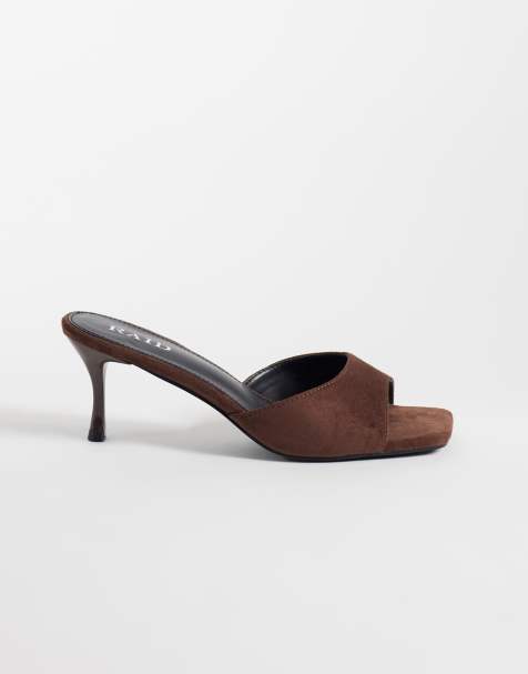 RAID Wide Fit Cerese faux suede heeled mules in brown - view 1