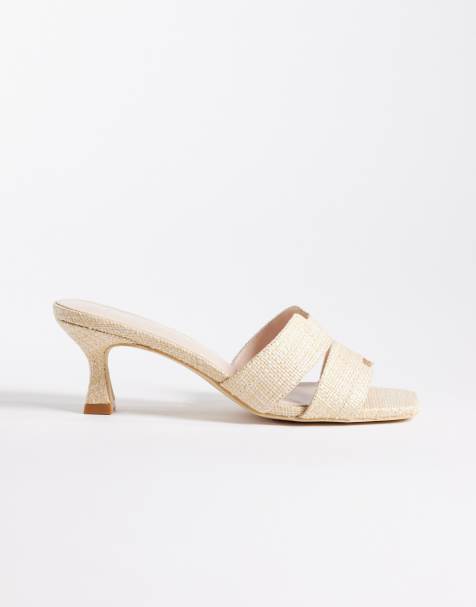 RAID Wide Fit Clydie kitten heel mule sandals in raffia - view 1