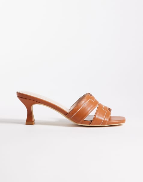 RAID Wide Fit Clydie kitten heel mule sandals in tan - view 1