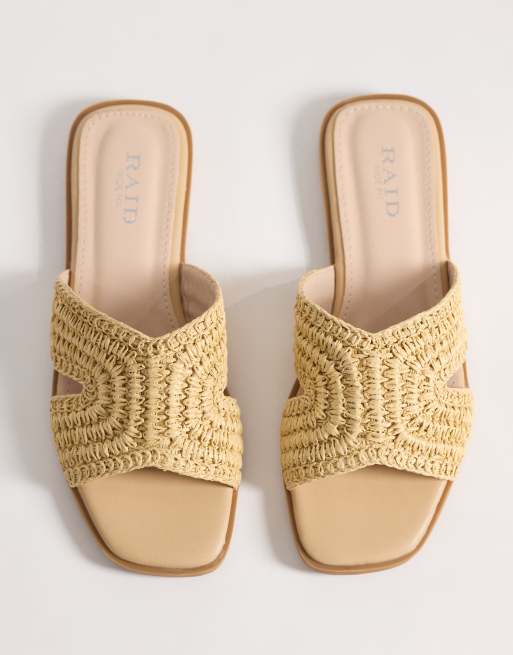 RAID Wide Fit Coraline flat slider sandals in camel raffia, 2 of 4