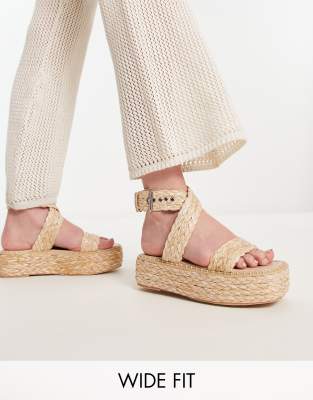 Raid Wide Fit RAID Wide Fit Crystal flatform sandals in natural raffia-Neutral