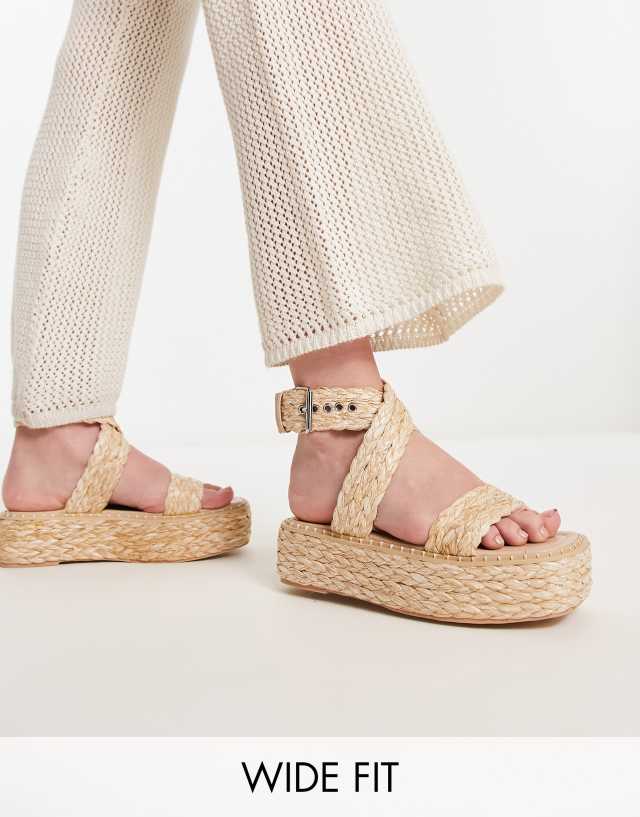 RAID Wide Fit Crystal flatform sandals in natural raffia