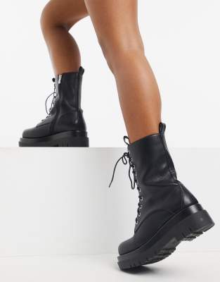 raid dahlia flat lace up boots in black