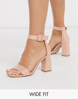 RAID Wide Fit Dakota square toe block heeled sandals in blush | ASOS