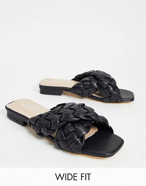 RAID Wide Fit Destiny plaited slide sandals in black