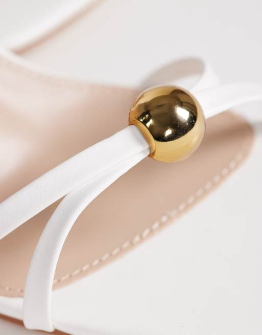 RAID Wide Fit Devena block heeled sandals in gold detail in white, 2 of 4