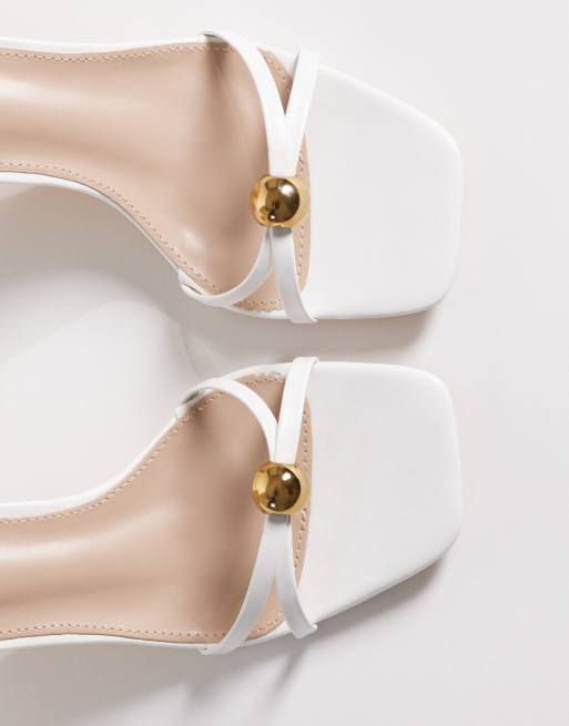 RAID Wide Fit Devena block heeled sandals in gold detail in white, 4 of 4