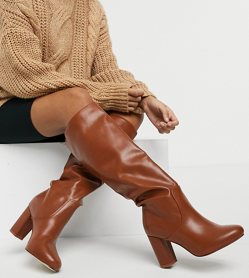 RAID Wide Fit Dileni pull-on knee boots in chestnut-Brown